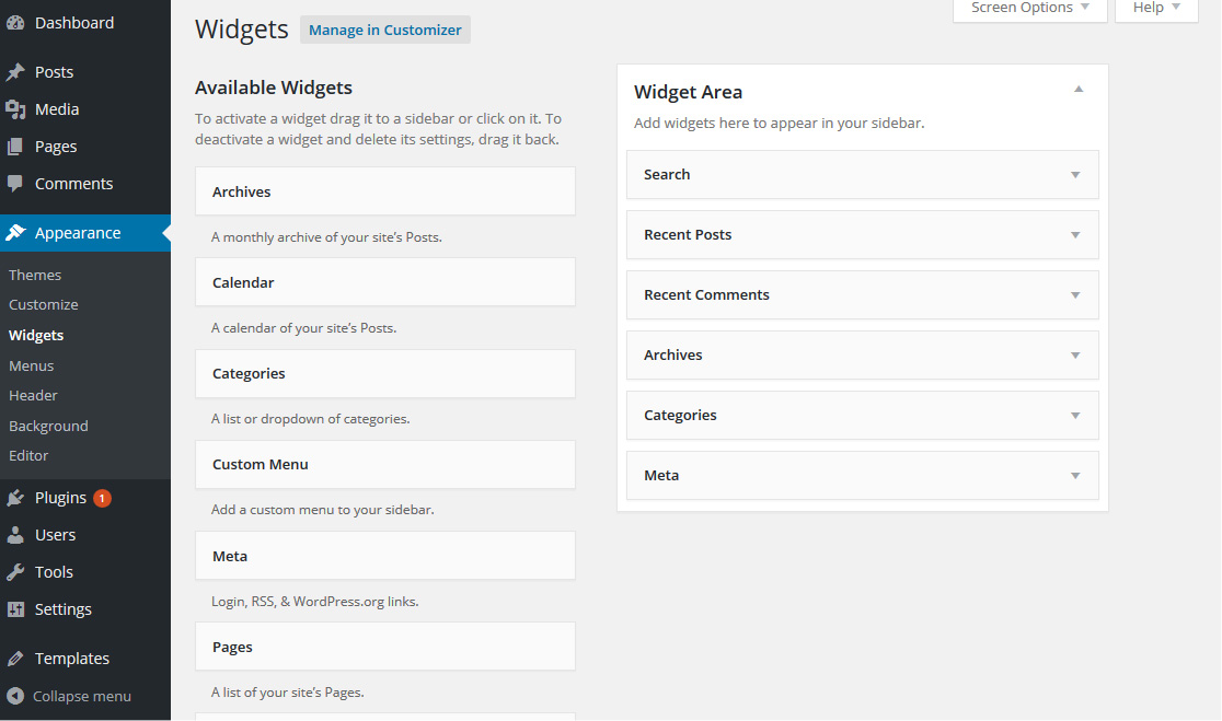 Adding widgets to WordPress