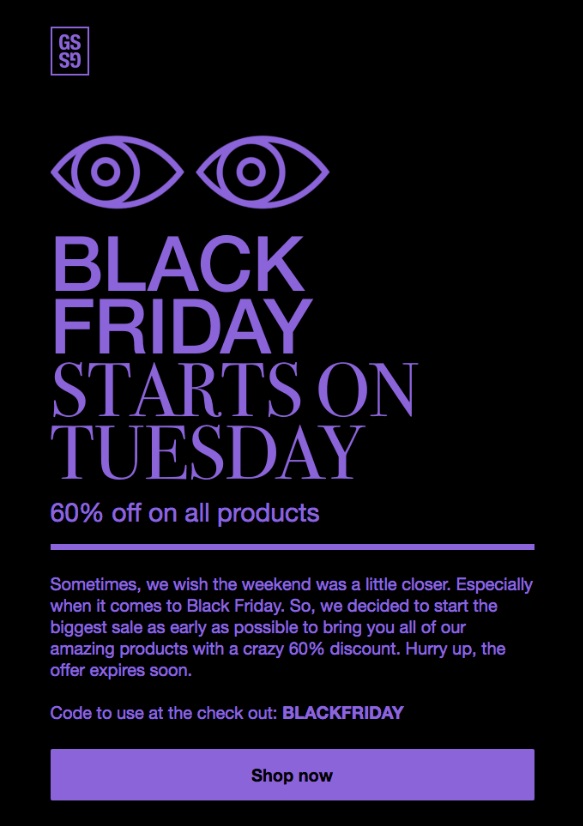 Black Friday email from Great Simple Studio