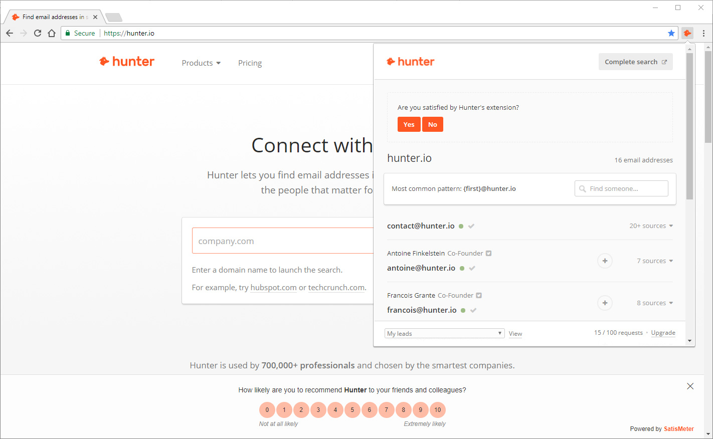 Hunter.io Chrome Extension