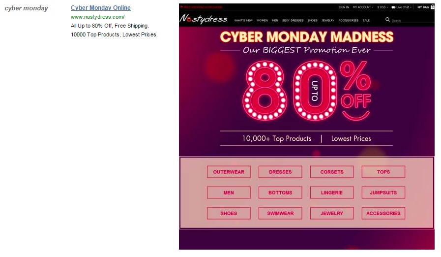 Example of Black Friday PPC ad and landing page from iSpionage