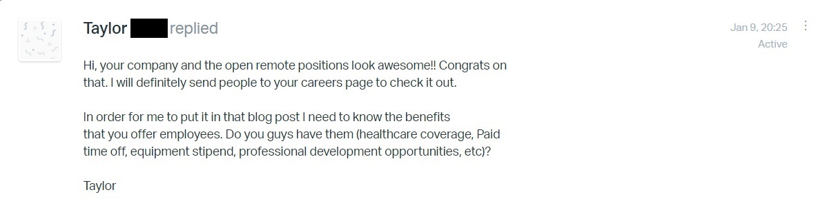 One of those job listings responses we received