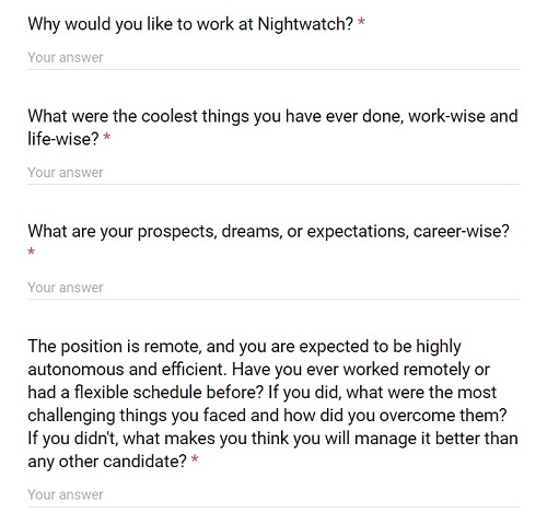 Nightwatch Jobs Application Form