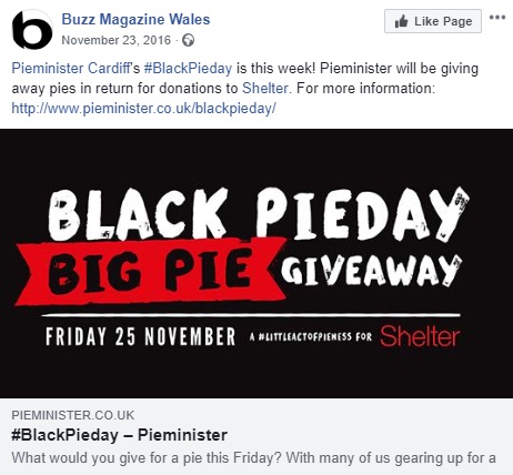 Pieminister Black Friday campaign