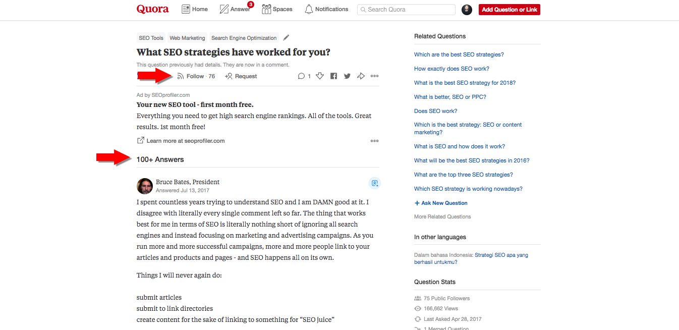 Followers and answers on Quora