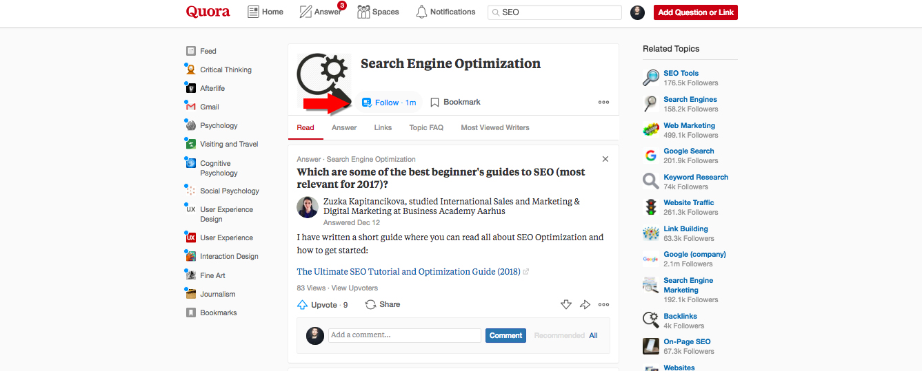 Following 'SEO' on Quora