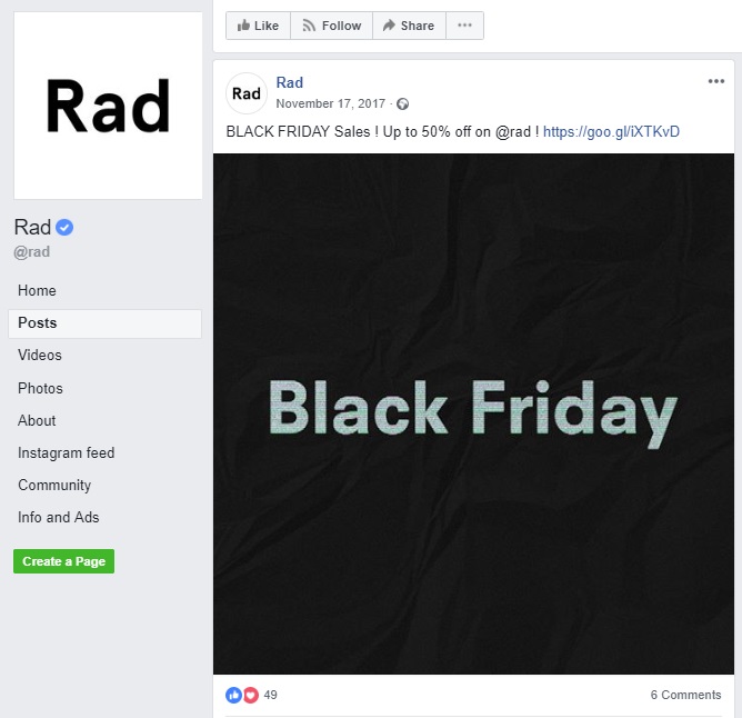 Rad's laconic Black Friday campaign on Facebook