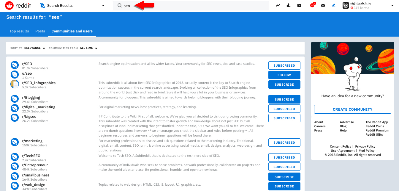 SEO-related subreddits