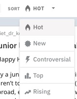 You can filter the posts by 'Top', 'Hot', 'New', 'Rising'.