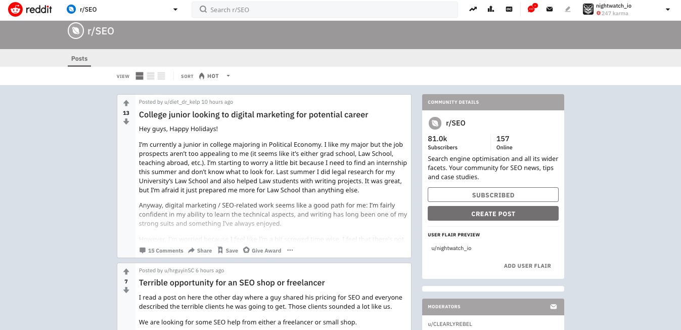 Discussions on SEO subreddit